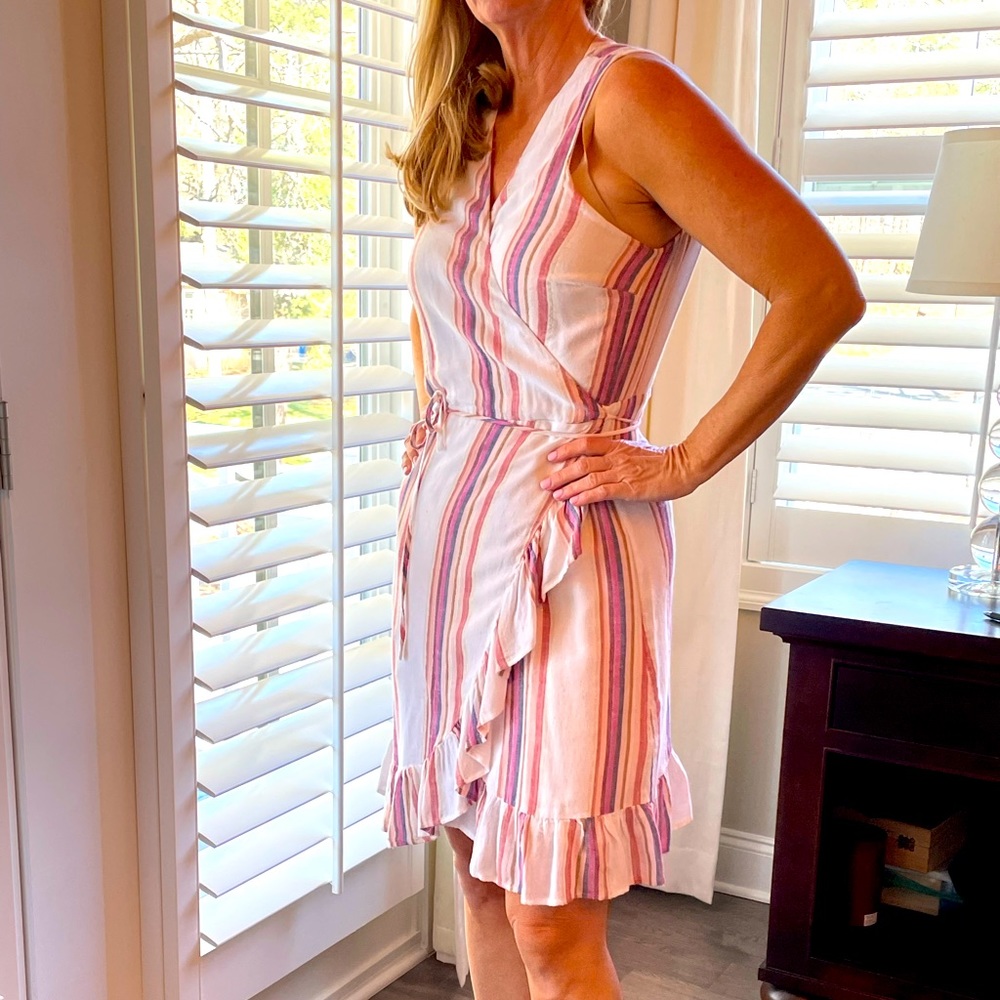 Sleeveless cotton lined wrap dress multi color